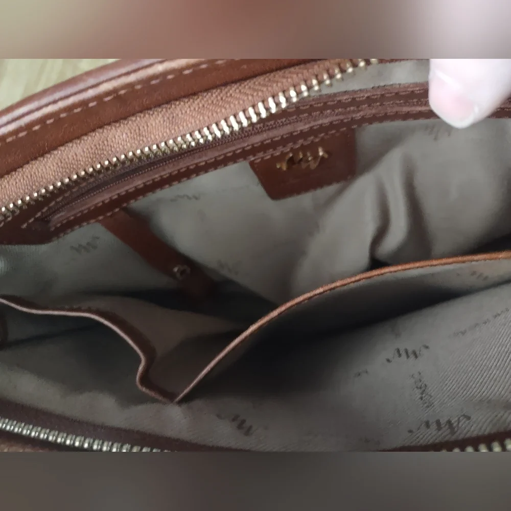 Vintage Monsac Original Brown Leather Logo Embossed Dual Shoulder Strap  Clean
